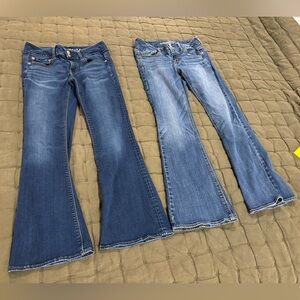 2 pairs American Eagle AE artist jeans, 8 short, GUC, blue bootcut low-rise